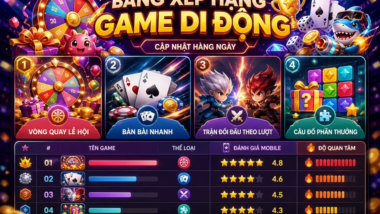 Game nào đang được chú ý? Bảng xếp hạng game mb66 được quan tâm và cách đọc trên mobile